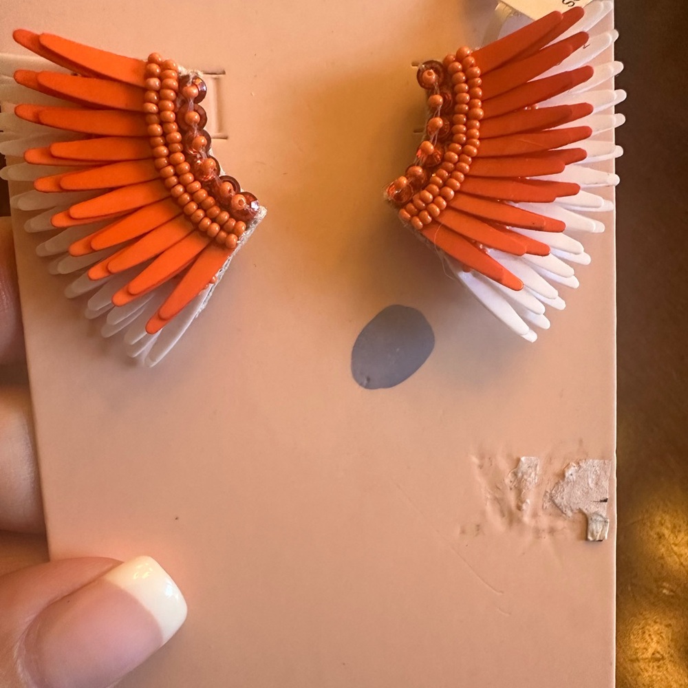 NWT mignonne gavigan Orange and White Winged mini Madeline Earrings